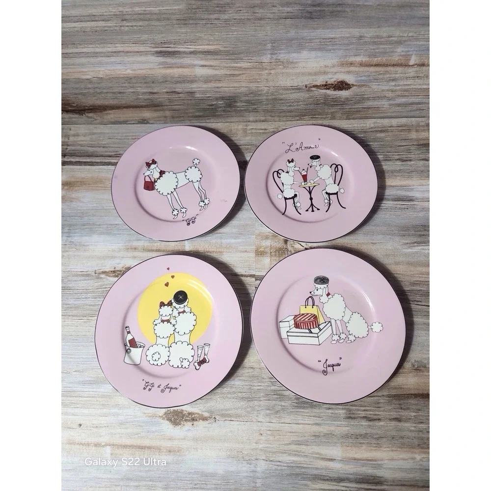 American Atelier Pink Poodle Porcelain Plate Collection in Original Box Dessert